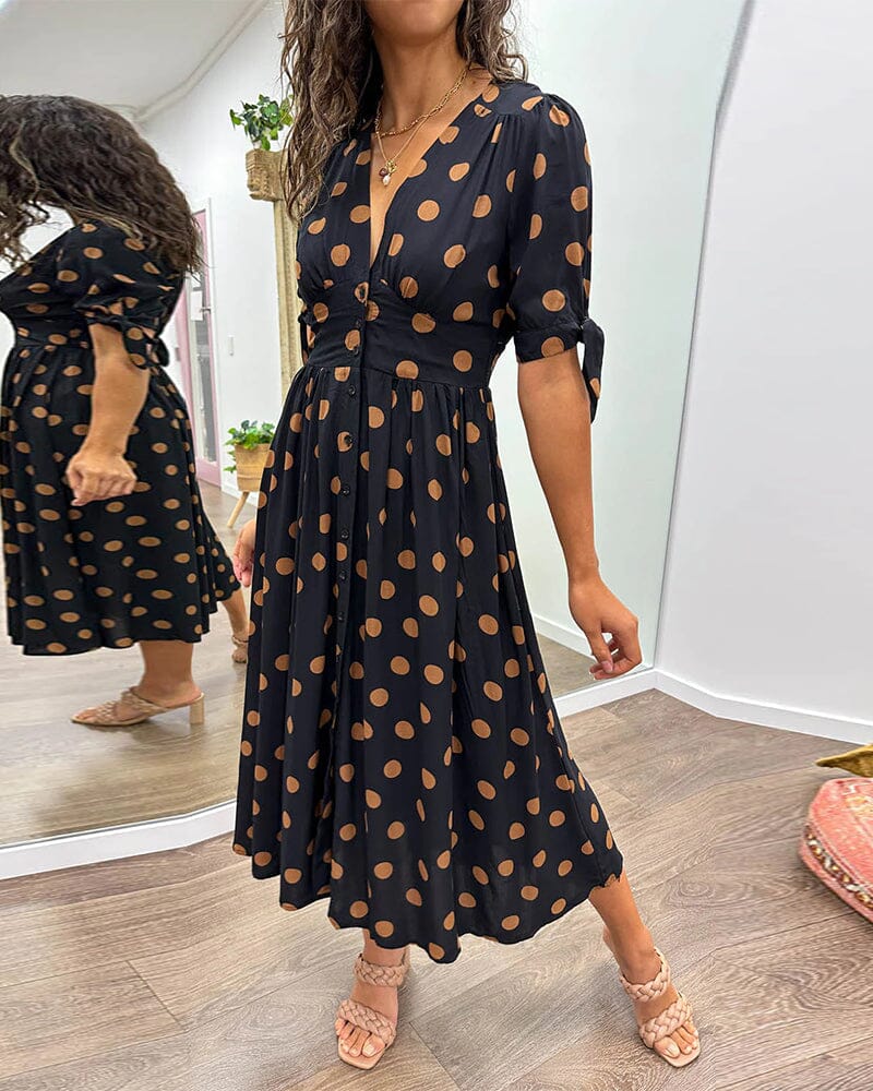 💃Jurk met polka dots en diepe V-hals