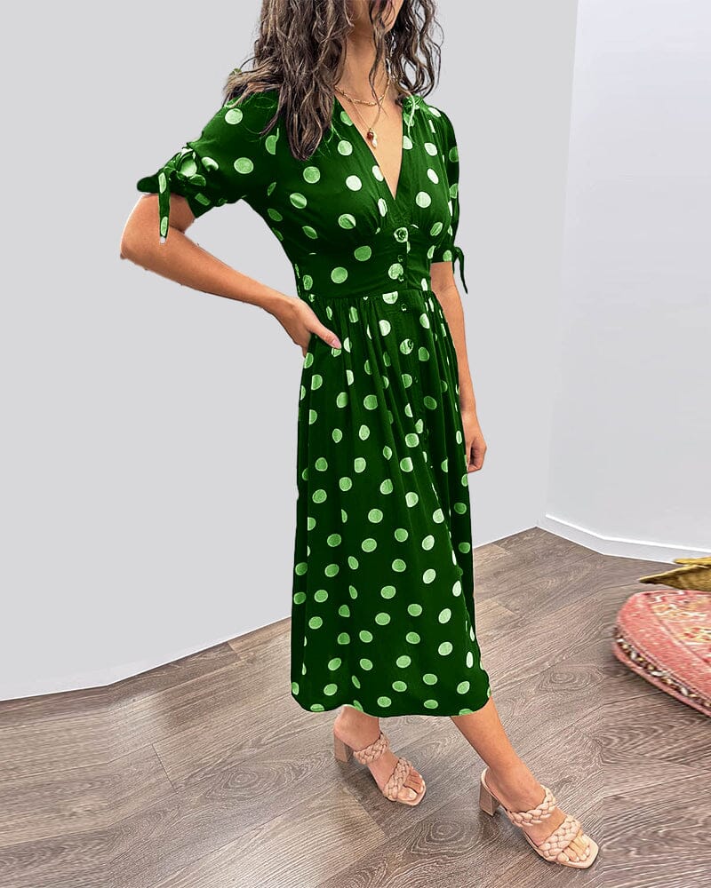 💃Jurk met polka dots en diepe V-hals