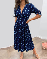 💃Jurk met polka dots en diepe V-hals